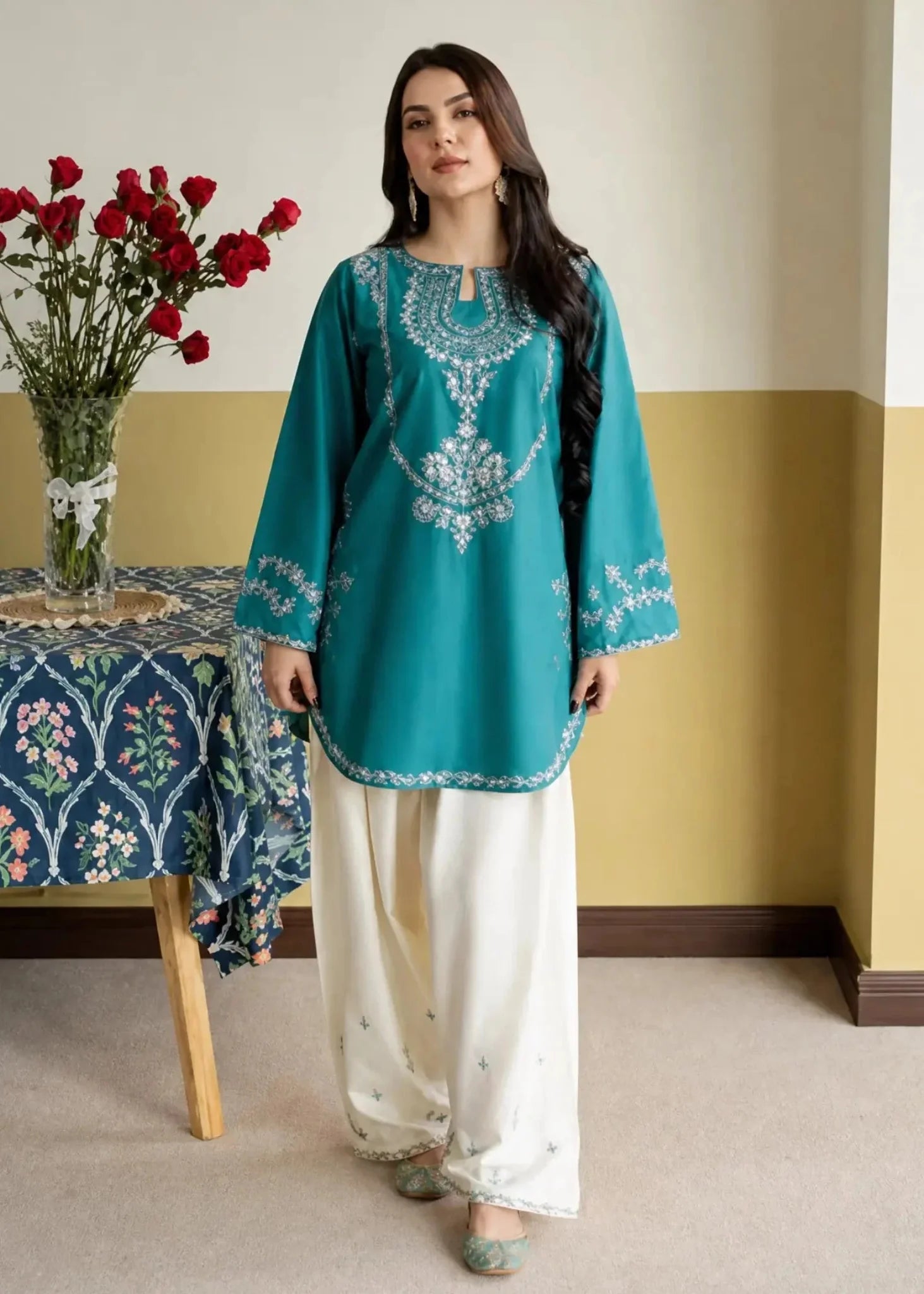 Teal Zarqaa 2 Piece Dhaga Pret