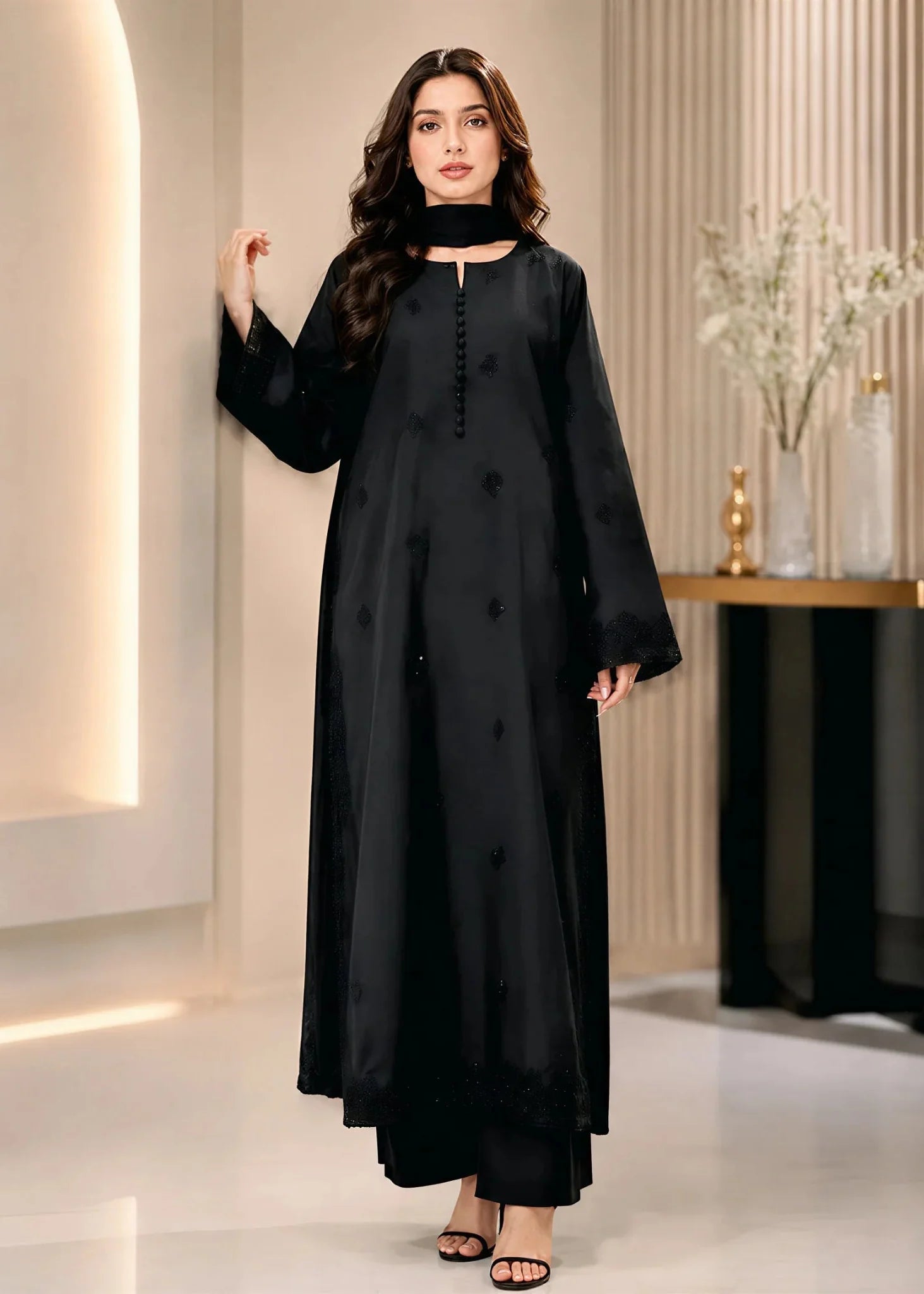 Zehra Black Pret 3 Piece Dhaga Pret