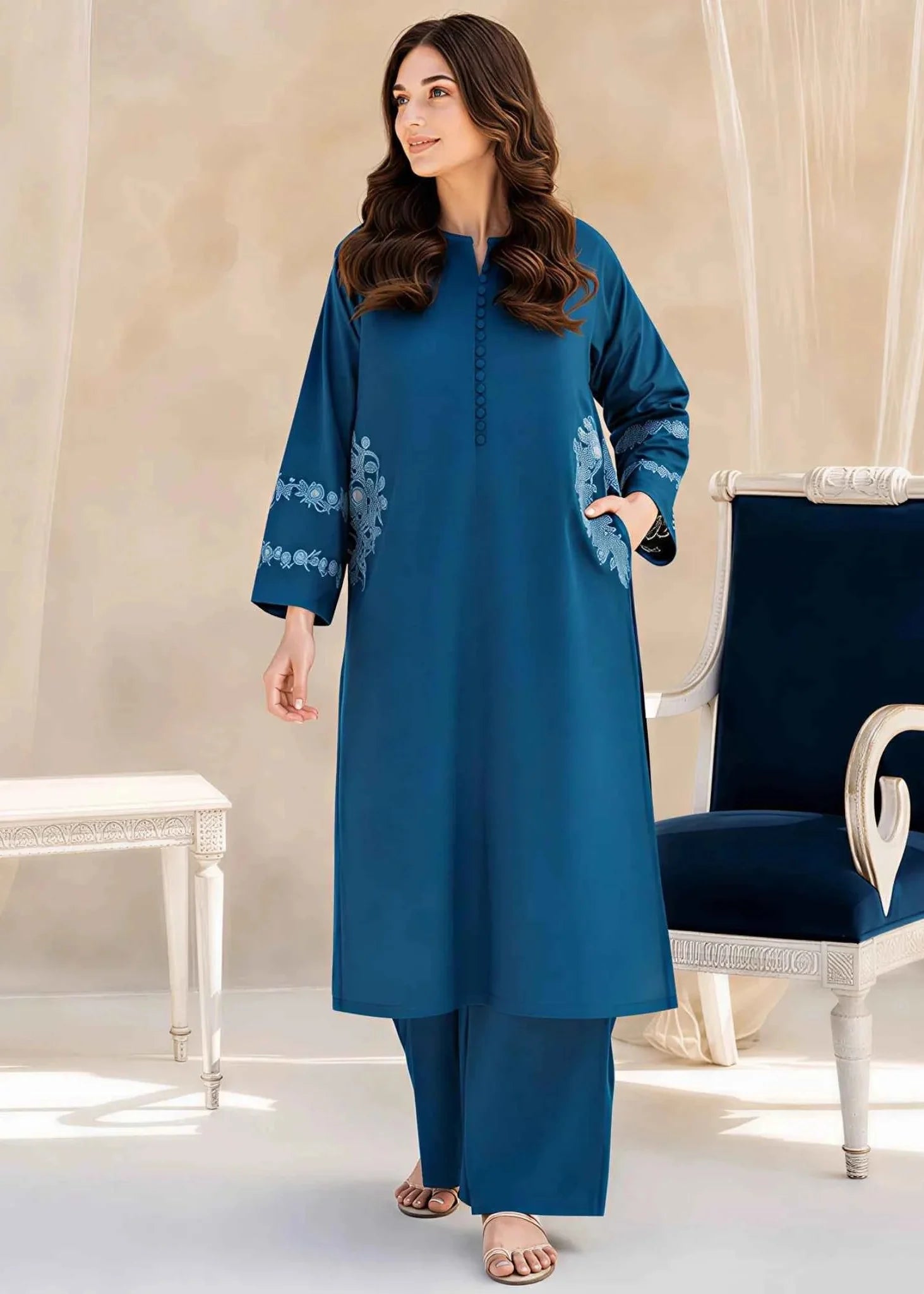 Chic Pocket Embroidered 2 Piece