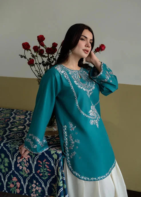 Teal Zarqaa 2 Piece Dhaga Pret