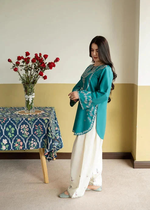 Teal Zarqaa 2 Piece Dhaga Pret